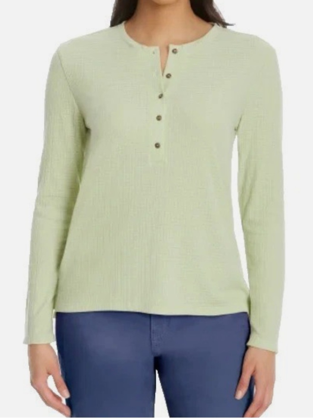 G.H. Bass Light Ribbed Henley Long Sleeve Top